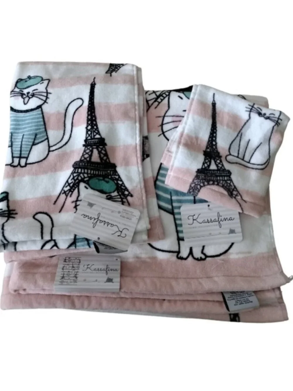 Kassafina Home Collection Laughing French Kitty Bath + Hand Towels, Washclot…